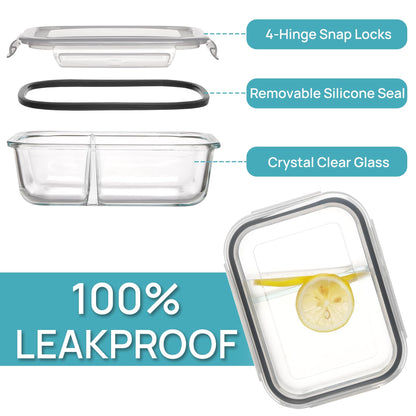 Vtopmart 5Pack 975ml Meal Prep Boxes, Glass Containers with Lid, Glass Food Storage Containers with Lid for Microwave, Oven, Freezer, and Dishwasher.