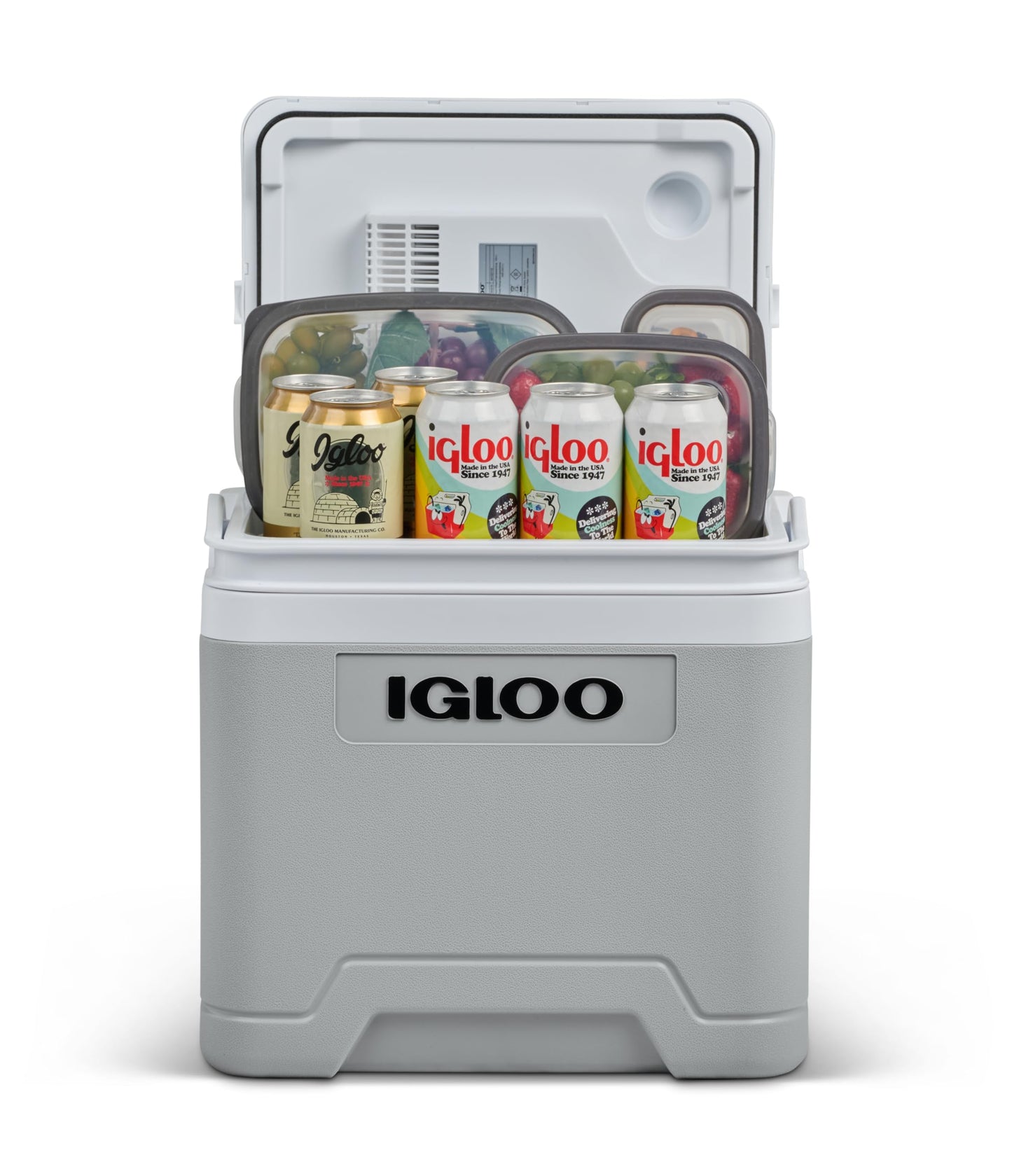 IGLOO IE24 DC electric cooler, 24 liters, mini fridge 12V for car, boat, and leisure, gray