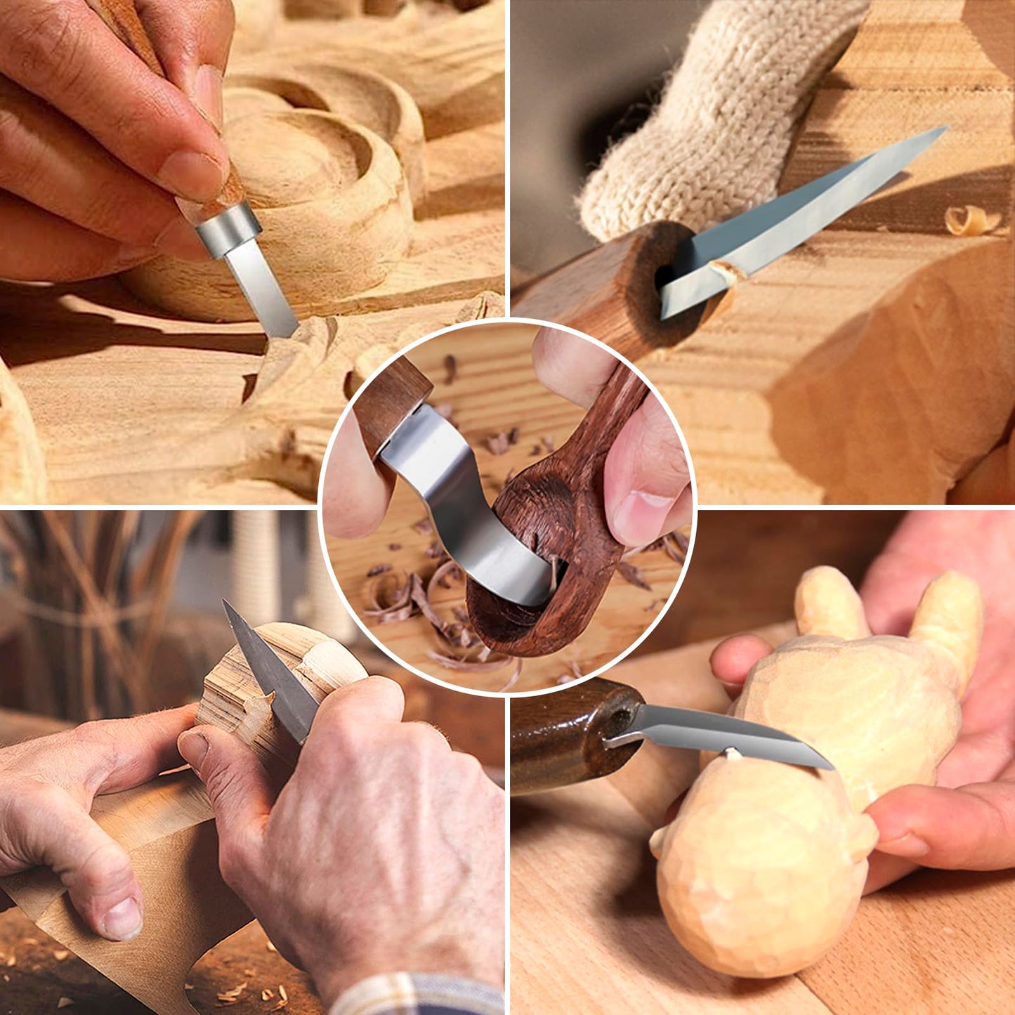 TEKCHIC Carving Knife, Deluxe Carving Tool Set, Carving Set for Beginners, Wood Carving Woodworking Tool Set with Large Leather Case