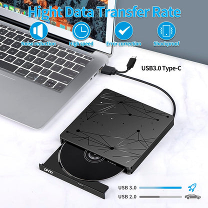 External USB 3.0 DVD Drive for Laptop PC Computer, Portable External DVD Drive CD-ROM Burner with low noise for Windows 11/10/7/8/XP Mac MacBook.