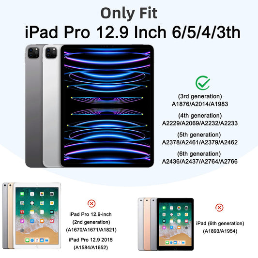 Vobafe case compatible with iPad Pro 12.9 6/5/4/3 generation, TPU flexible back with pencil holder for iPad Pro 12.9 2022/2021/2020/2018, supports Pencil 2 charging, blue gray.