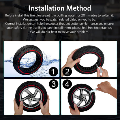 OUXI 10x2.5 Inch Replacement Solid Rubber Tires 60/70-6.5 for Ninebot G30 Max/G30D with Installation Tool for Electric Scooter Solid rubber tires, 10x2.5 replacement wheels, heavy-duty scooter tires (Red Line 2 Pack)
