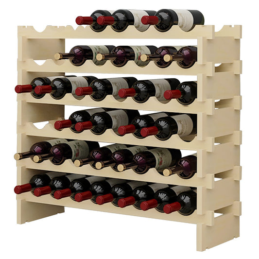 SogesHome Wine Rack Stackable 6-Tier Wine Storage for 48 Bottles Wine Stand Bottle Holder Wooden Wine Cabinet