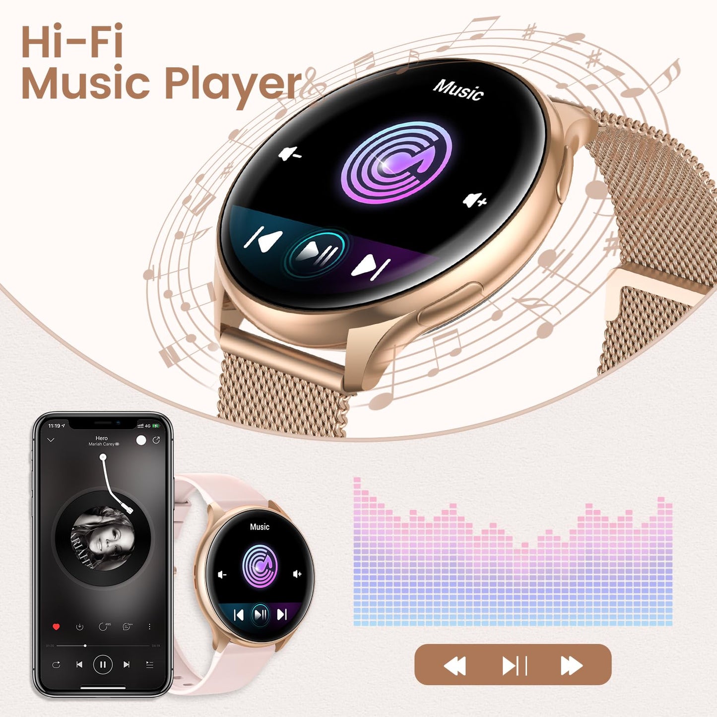 RUXINGX Women's Smartwatch with phone function 1.32" HD Full Touch Screen, watch with SpO2 heart rate monitor menstrual cycle sleep monitor step counter calories fitness tracker IP68 iOS Android Rose Gold