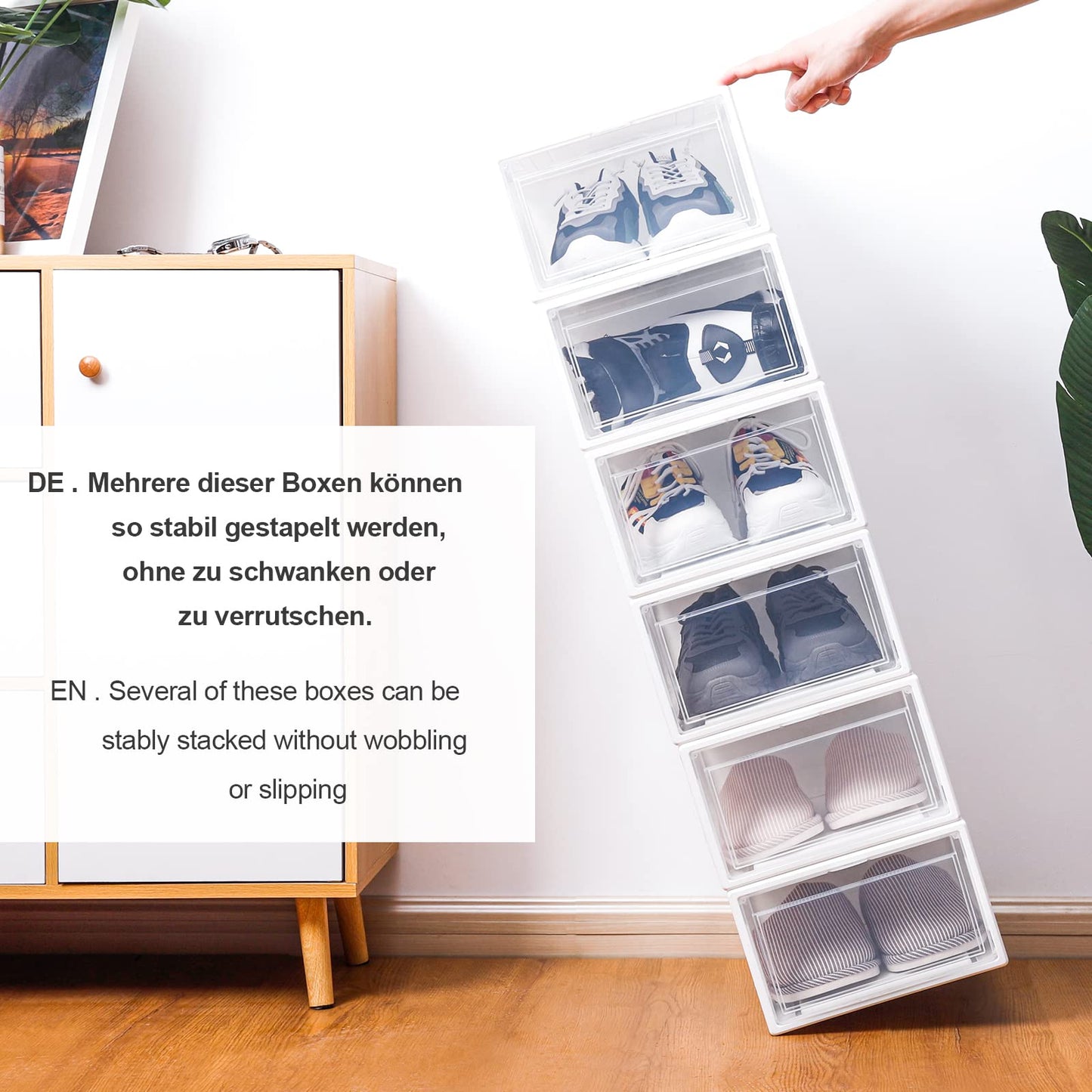 Yorbay Shoe Box, set of 3, stackable shoe organizer, plastic box with transparent door, reusable shoe storage, 37x26x20 cm, for shoes up to size 48, White