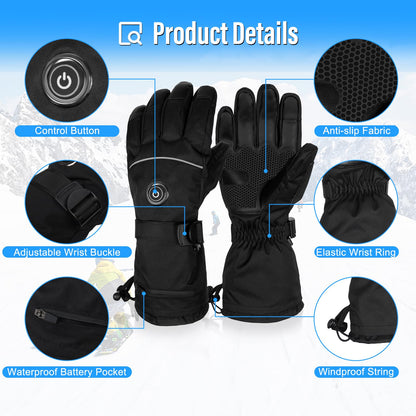 Heated gloves, 5V 6000mAh Electric USB Rechargeable Heated Gloves for Women Men, 3 Heat Settings Waterproof Touchscreen Gloves for Winter Sports - Motorcycle, Skiing (L)