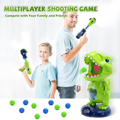 EagleStone Moving Dinosaur Shooting Toy for kids, target game with 2 air pump guns, party toy with score display, LED and sound, gift for boys and girls.