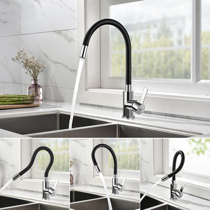 Auralum Flexible Kitchen Faucet, 360° Rotating Kitchen Faucet, Black, Sink Faucet with Flexible Spout