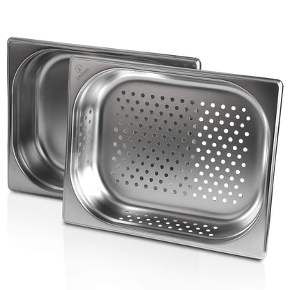 jokobela GN Container SET :: GN 1/2 65mm, 1x perforated, 1x non-perforated :: Compatible with Gaggenau/Miele/Siemens/AEG/Electrolux steam ovens (Heat-resistant, stainless steel, Dishwasher safe)