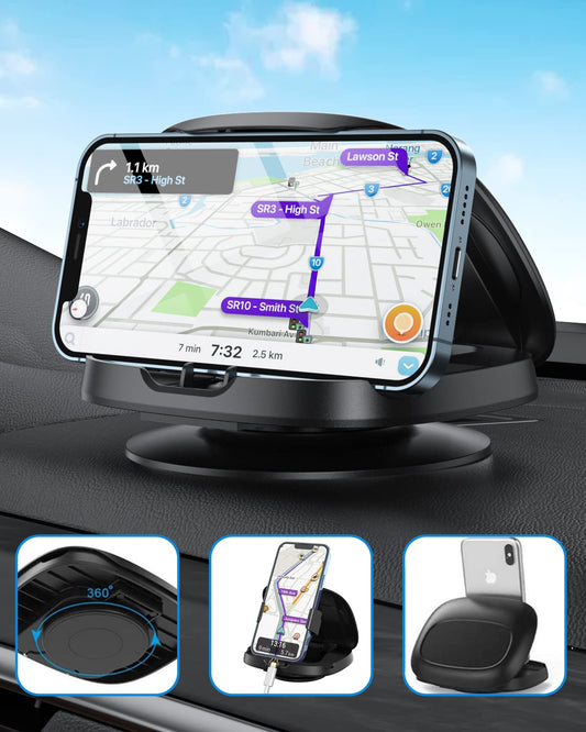 Car phone holder, 360° rotatable car phone mount, dashboard car phone holder with adhesive base, car phone mount for iPhone 16/15/14/13/12 Pro Max/12/XS/8, Samsung Galaxy, smartphone