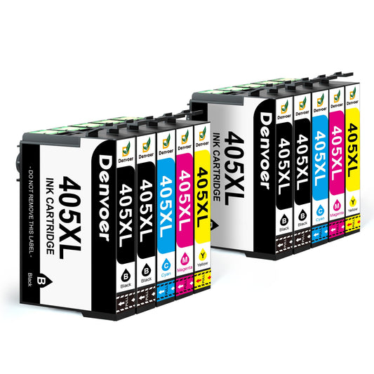 Denver 405XL Multipack Compatible for Epson 405 405XL for Epson Workforce Pro WF-4820 Cartridges WF-4830 WF-3820 WF-3825 WF-4825 WF-7830 WF-7835 WF-7840 Printers (405XL 4Black 2Cyan 2Magenta 2Yellow)