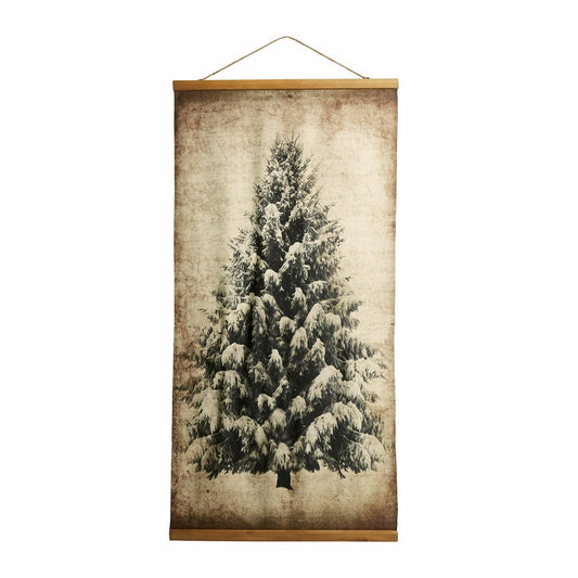 Loberon picture with LED lights, fir tree motif, antique finish, holiday decoration, Christmas decoration, cotton, fir wood, jute, beige/brown.