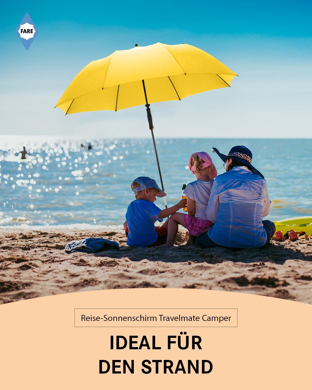 FARE Travel-Sun Umbrella Travelmate Camper - Lightweight & Compact, UV protection UPF50+, Perfect for Travel, Beach, Outdoor & Camping - Can also be used as a rain umbrella.