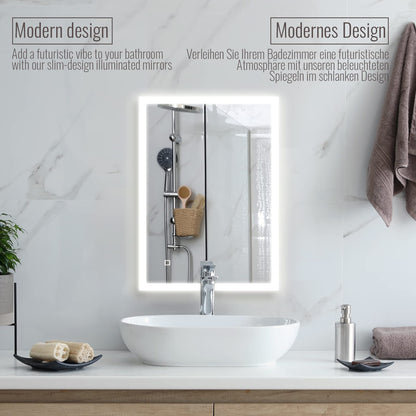 Aquamarin® LED Bathroom Mirror - 50x70 cm, Anti-Fog, Dimmable, Energy Efficient, with Memory Function, 3000-7000K - Bathroom Mirror, LED Mirror, Light Mirror, Wall Mirror for Bathroom