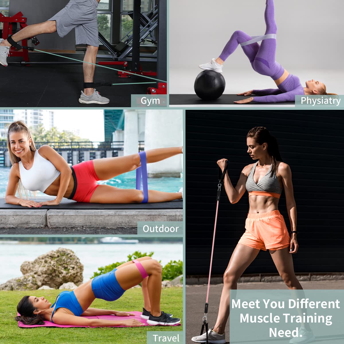 VEICK resistance bands, exercise bands, workout bands, resistance bands with handles for men and women (10-150 pounds + 5 loop bands, Macaron Blue)