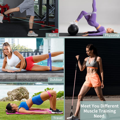 VEICK resistance bands, exercise bands, workout bands, resistance bands with handles for men and women (10-150 pounds + 5 loop bands, Macaron Blue)