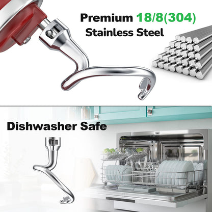aikeec Stainless Steel Dough Hook for Kitchenaid 4.5/5QT Stand Mixers, Stainless Steel K45DH Dough Hook for Kitchenaid K45 K45SS KSM75 KSM90 KSM95 KSM100 KSM103 KSM110 KSM150 Stand Mixers