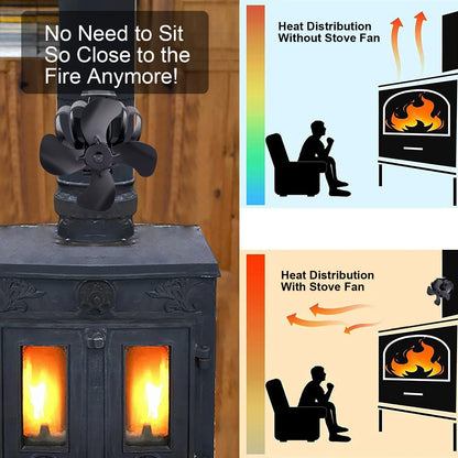 4 Sheets Fireplace Fan with Clamp, Stove Fan environmentally friendly on the chimney, Fan for fireplace for wood stove/firewood/fireplace/stove pipe