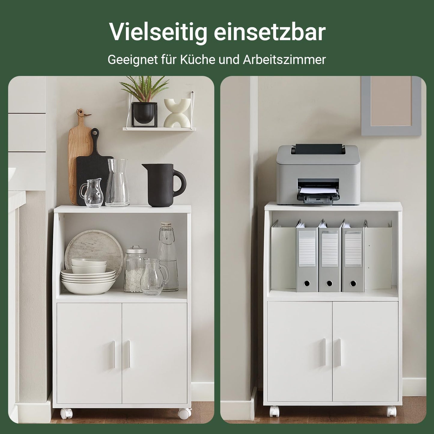 SoBuy Kitchen Trolley with Worktop, Mobile Serving Trolley with Drawer, Microwave Cabinet on Wheels, White Kitchen Cabinet Trolley for Small Kitchens, Office, or Dining Room. 92x59x40cm FRG241-W.
