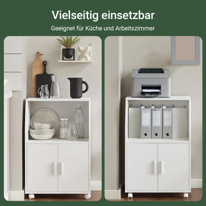 SoBuy Kitchen Trolley with Worktop, Mobile Serving Trolley with Drawer, Microwave Cabinet on Wheels, White Kitchen Cabinet Trolley for Small Kitchens, Office, or Dining Room. 92x59x40cm FRG241-W.