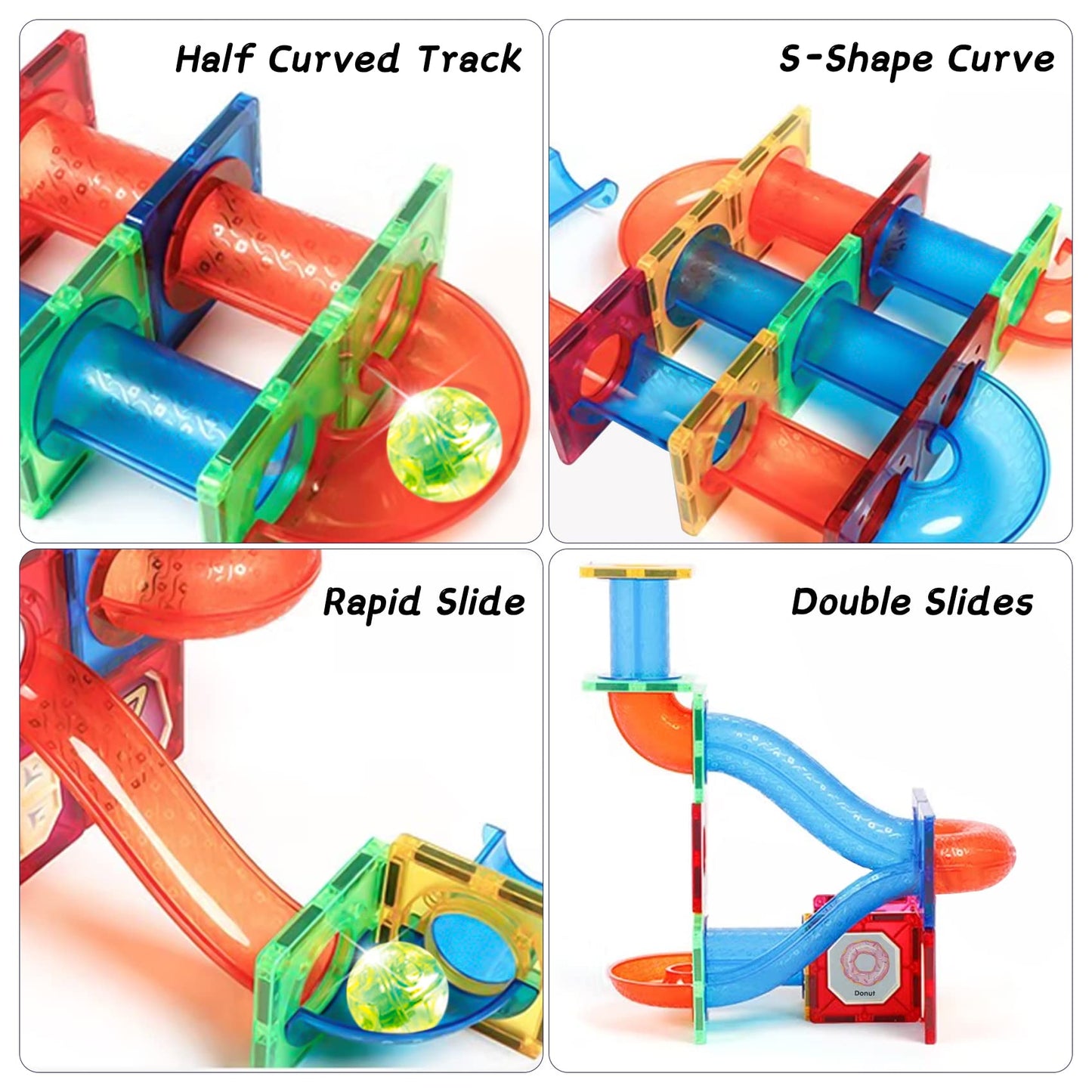 Jvchengxi Magnetic Building Blocks, 75 Pieces STEM Construction Tile Magnet Blocks Marble Run Set Montessori Building Blocks Learning Toy Everyday Building Toy for 3-12 Year Old Boys Girls Gift