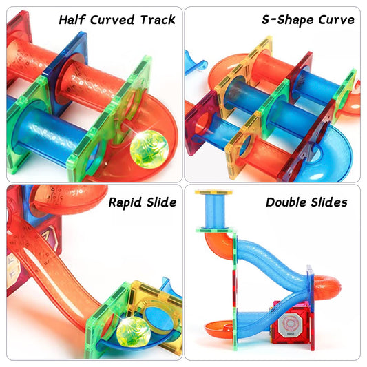 Jvchengxi Magnetic Building Blocks, 75 Pieces STEM Construction Tile Magnet Blocks Marble Run Set Montessori Building Blocks Learning Toy Everyday Building Toy for 3-12 Year Old Boys Girls Gift