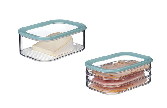 Mepal 2-piece Fresh-keeping container Starter Set Meat and Cheese Modula storage container - ideal for storing food - dishwasher safe, Nordic Green