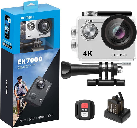 AKASO Action Cam EK7000 4K30FPS Action Camera 170° Wide Angle HD Underwater Camera 20MP WiFi Waterproof Sports Camera 2 Inch LCD Screen with 2 Batteries (Silver)