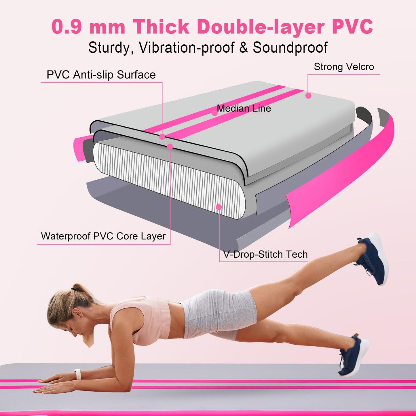 ROMELANDS Inflatable Gymnastics Airtrack Mat, 3M/4M/5M Training Mat with Air Pump, 10cm high for Yoga, Tumbling, Gymnastics, Training