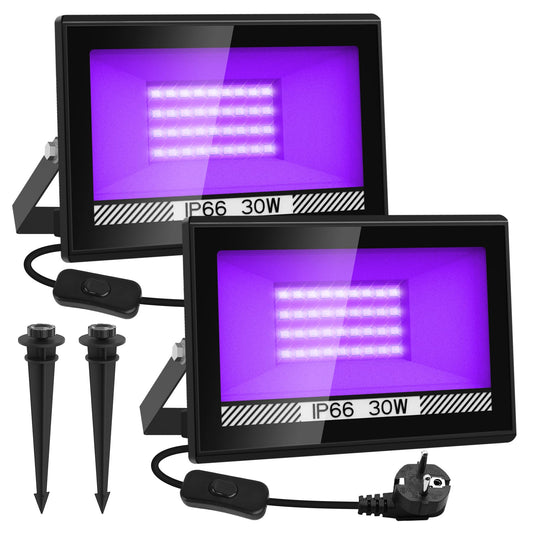 30W LED black light spotlight, NATPOW UV black light floodlight with plug IP66 waterproof black light lamp fluorescence blacklight party light for Halloween aquarium bar neon colors disco (2 pcs)
