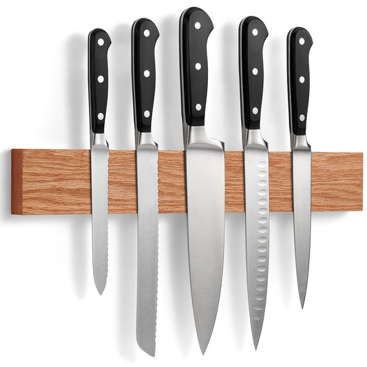 LARHN oak wood magnetic knife strip with extra strong magnet - 40 cm - wooden magnetic knife holder for utensils and tools - knives not included