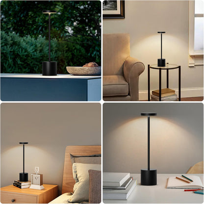 SLSMD Cordless Table Lamp, 5000mAh Metal Aluminum Dimmable LED Battery Table Light, Portable USB Rechargeable Nightstand Lamp, Suitable for Indoor Outdoor Dining Room Bar Patio (2 Black)