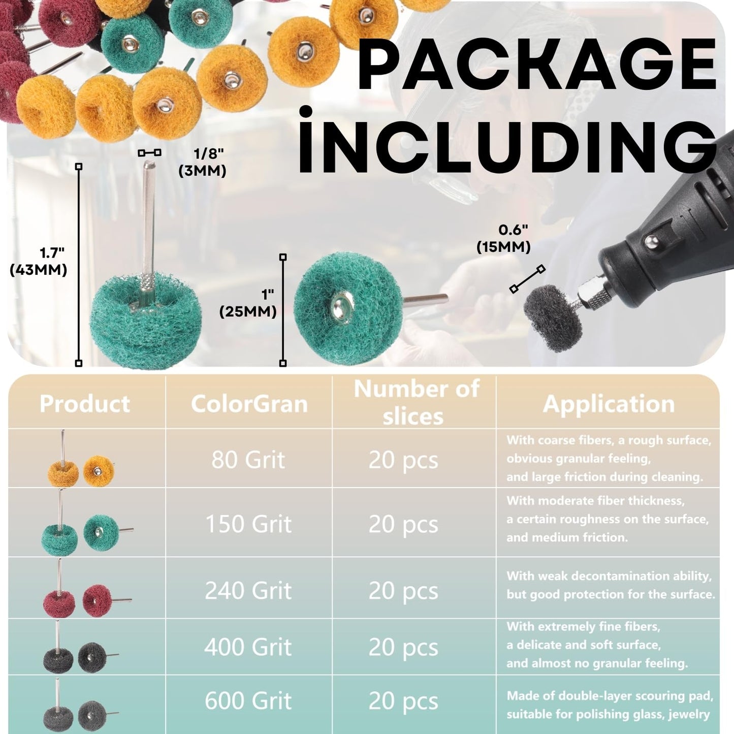 Shineboc 100 Pieces 25mm Sanding Discs Polishing Grinding Wheels, Sanding Abrasive Wheels 80 Grit for Dremel Rotary Tools for polishing and grinding glass, metal, and wood.