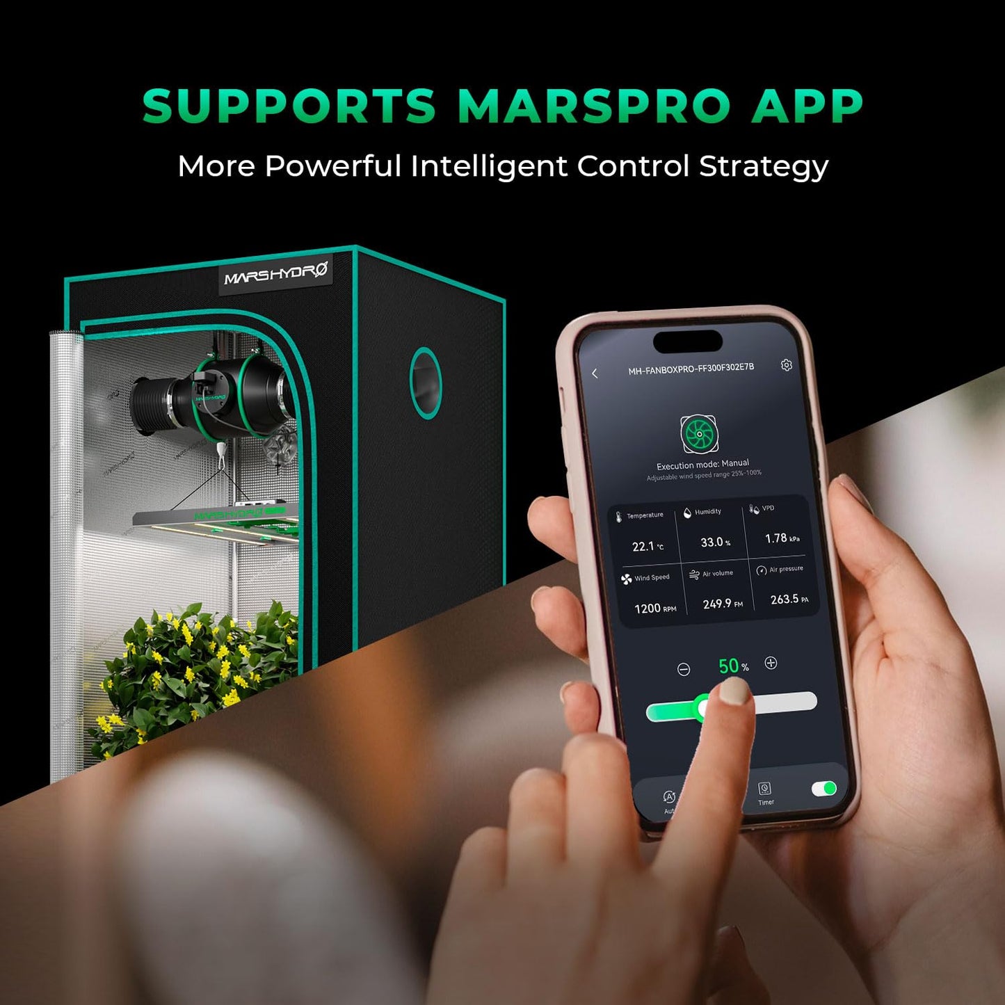 MARS HYDRO 4 Inch Smart Inline Fan Kit, with variable speed controller, ventilation system for grow tent, hydroponics.