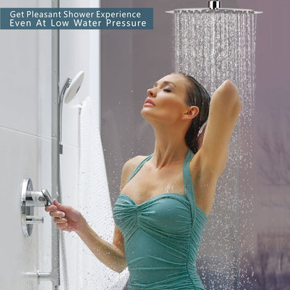 30cm Large Round Rain Shower, Voolan Circular High Pressure Shower Head made of 304 Stainless Steel, Comfortable shower experience even with low water pressure, Installable on wall or ceiling (Chrome)