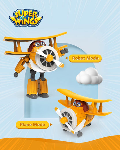 Super Wings Transforming Grand Albert toy plane and robot figure. Convertible figure and robot from the animated series. Suitable for children aged 3 years and up. 12 cm, orange.