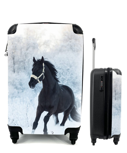 MuchoWow© suitcase carry-on trolley luggage with 4 wheels - horse - snow - forest - cabin size < 55x40x23 & 55x40x20 cm - photo case - cabin case - carry-on luggage