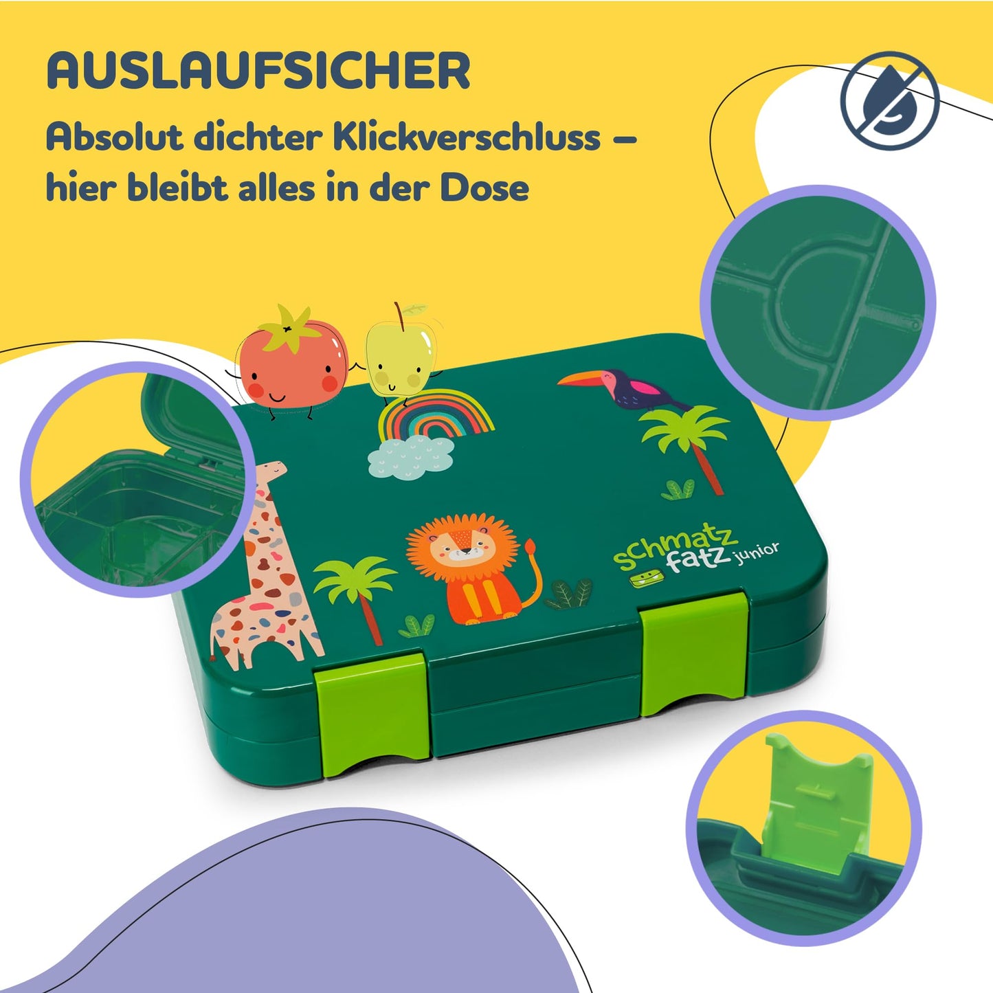 Slurp Junior lunch box for kids with compartments, colorful, divided & leak-proof, BPA-free lunchbox for daycare, bento box, safe snack box.