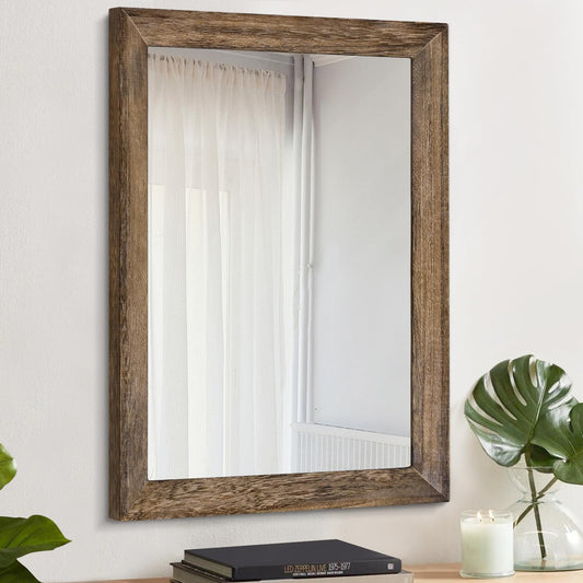 AAZZKANG Rustic Wood Mirror Rectangular Decorative Large Wall Mirror 50x40cm with Frame Bedroom Living Room Bathroom Hanging Mirror Brown