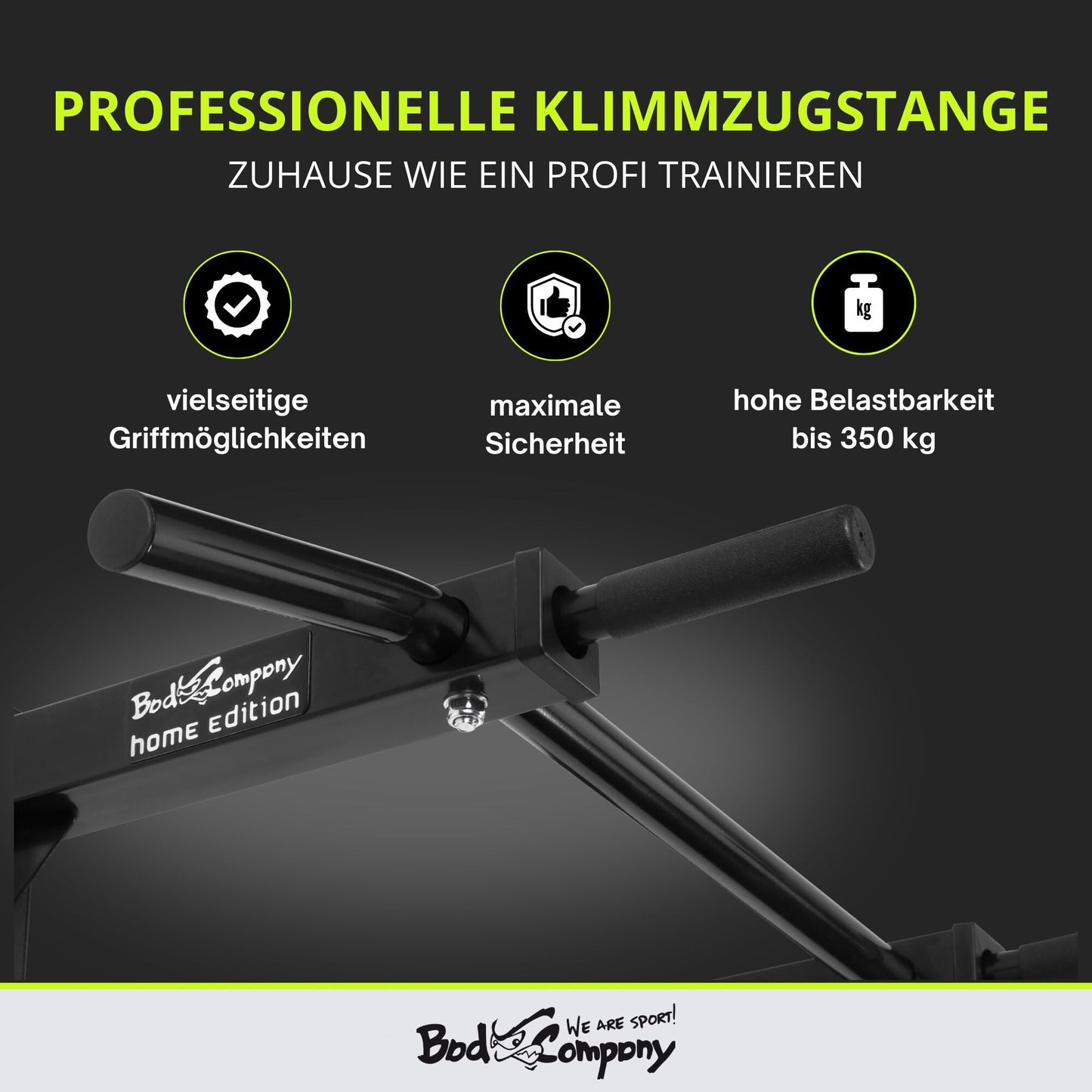 Bad Company pull-up bar wall mountable up to 350 kg load capacity - pull-up bar wall incl. instructions and mounting material - for home fitness or gym - BCA-45