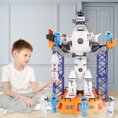 deAO Space Shuttle Rocket Toy with Light & Sound, Smoke Functions, 5 In1 STEM Science Learning Toy Projection Lamp Space Toy, with 4 Astronauts, Gift (Sky-1)