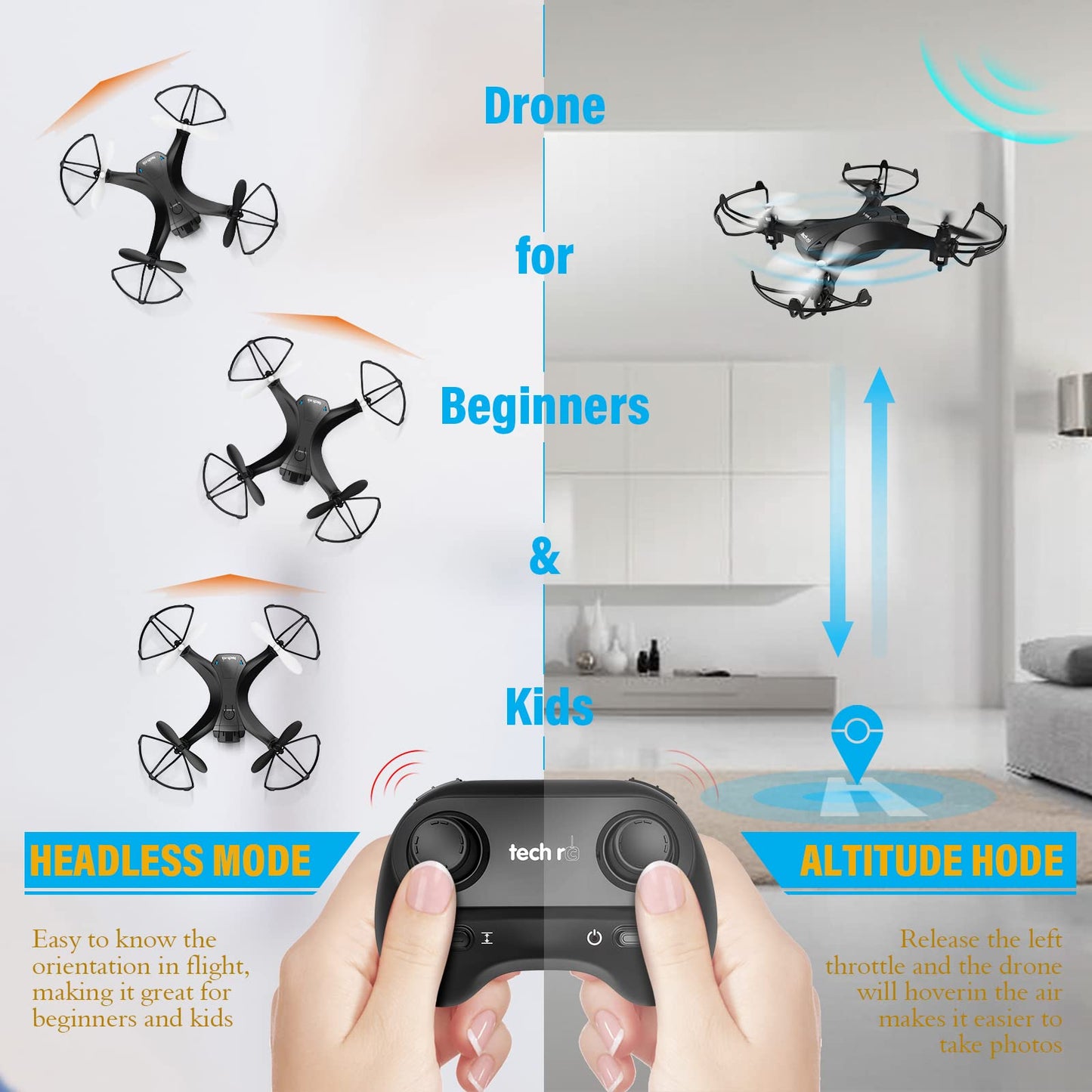 RC Mini Drone with HD Camera FPV RC Drone with 2 Batteries 2.4GHz Remote Controlled Quadcopter Beginner APP Control Photo Live Video Transmission Mobile Control 360° Flip Camera Drone Kids Toy