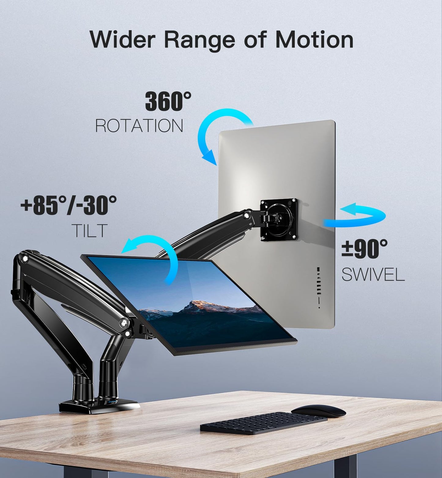 HUANUO dual monitor mount for 13-40 inch screens, with gas spring arms, VESA 75 & 100mm, C-clamp and grommet base, supports 2-12kg.