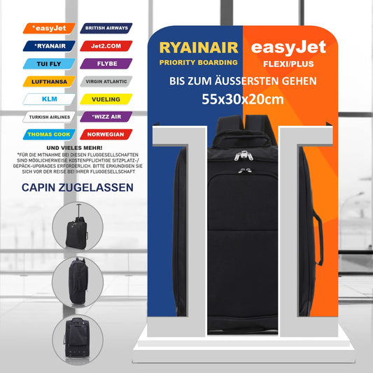 5 Cities 42L carry-on trolley suitcase backpack with 2 wheels for onboard use