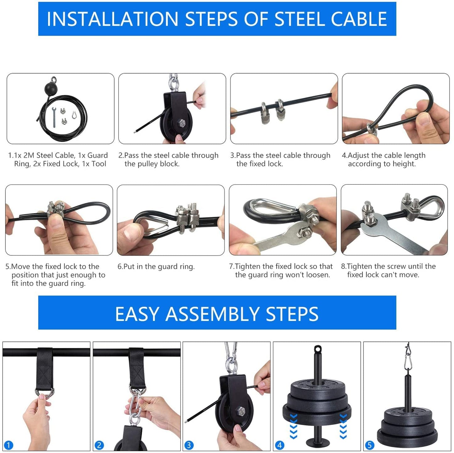 LFJ Lat Pull Fitness, Cable Pull Pulley Fitness Forearm Trainer Arm Strength Training Triceps Weight Fitness Equipment Trainer Home Gym DIY Pulley System