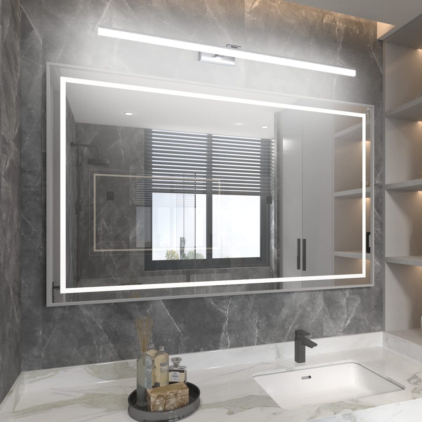 Klighten LED Mirror Light Bathroom 32W 1820LM Cool White 6000K, 180° Rotation, IP44 Waterproof Mirror Lamp Bathroom, Non-dimmable Bathroom Light Wall Lighting 120CM (Silver)