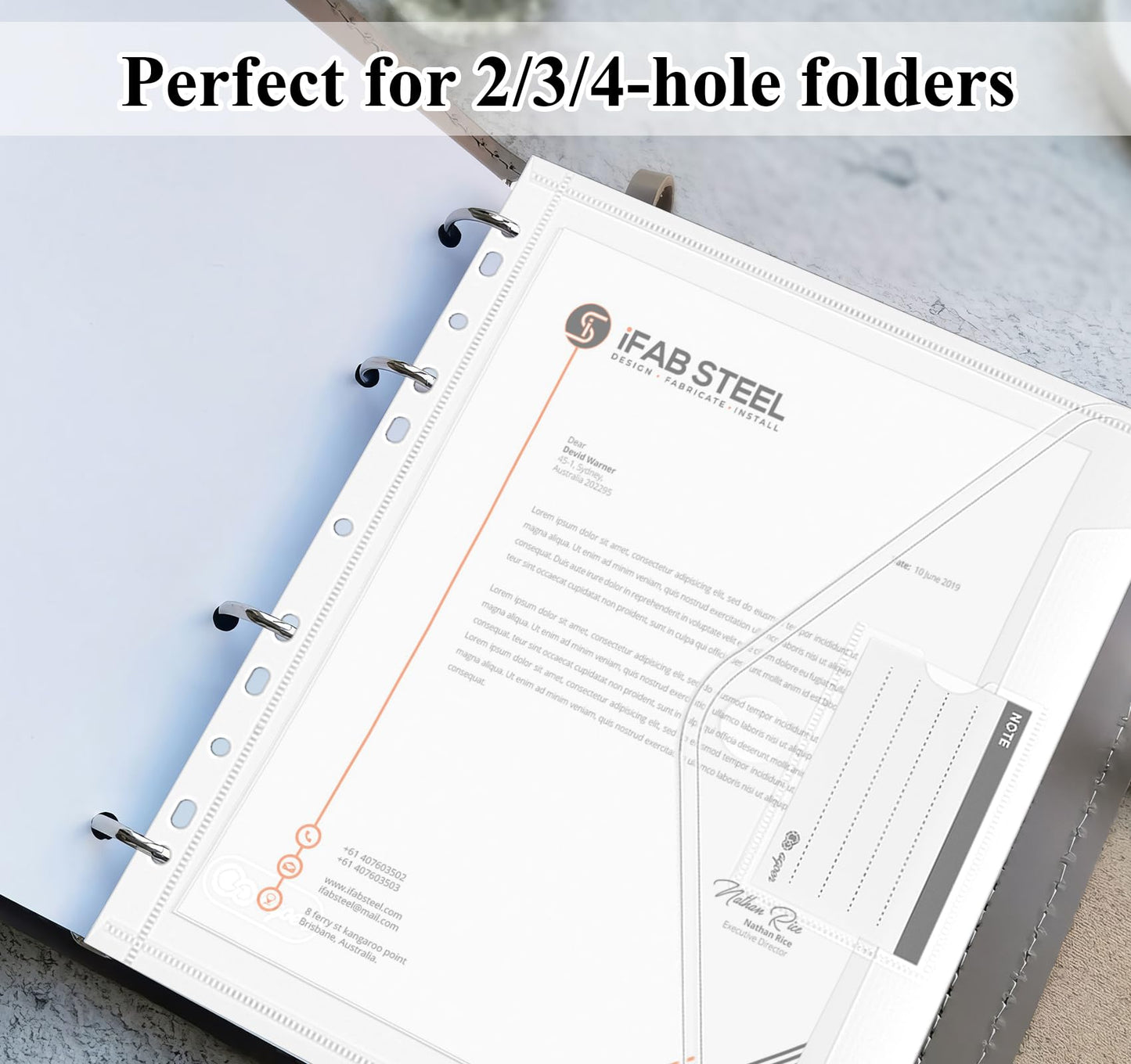 Agoer 48 Piece A4 Document Wallet with Velcro Fastening, [Wider Sizes] A4 Filing Folder, A4 Clear Pocket with 11 Hole Edge for Organizing Documents with Label Pocket.
