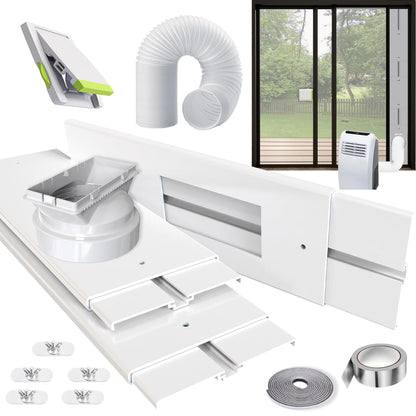 Aozzy 240cm door seal panel for portable air conditioners with Φ15cm hose, safety lock & seal, universal adapter 13/15cm for air conditioners/dehumidifiers on sliding doors/windows.