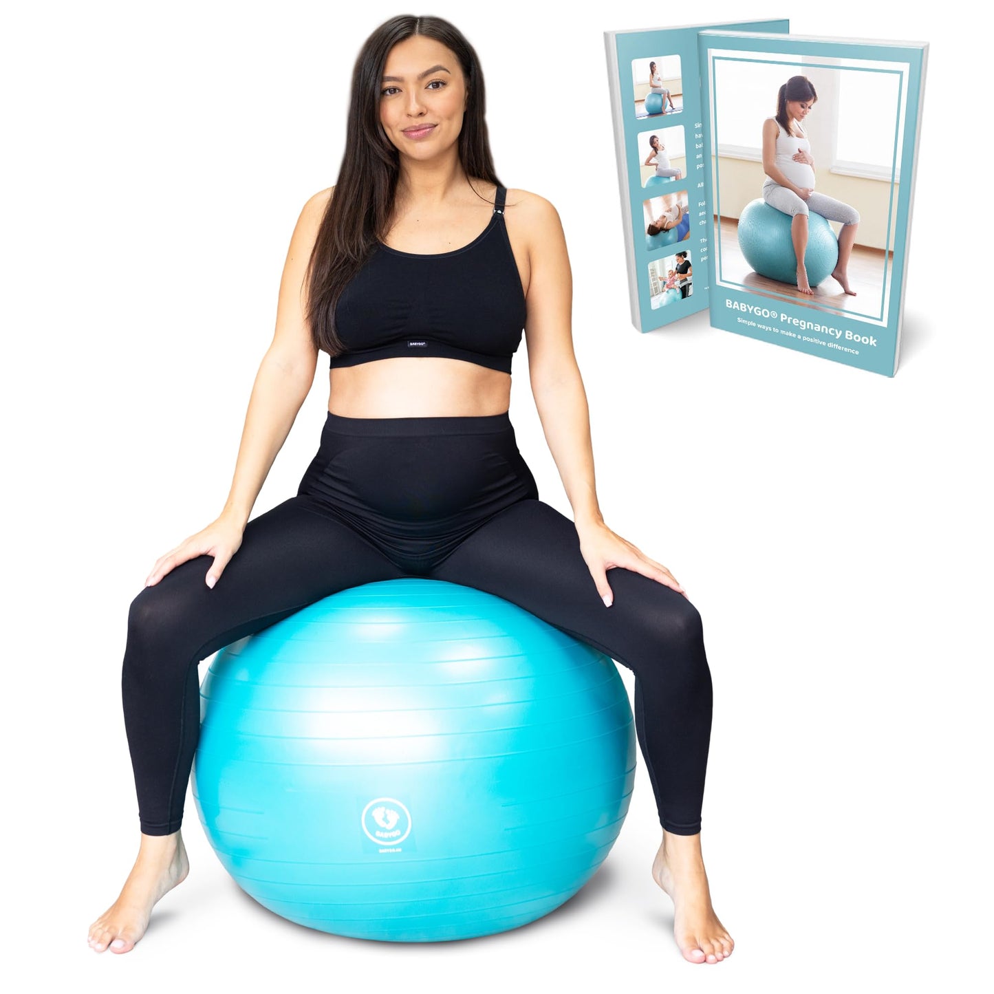 BABYGO® Pregnancy Exercise Ball | Office Pregnant Yoga Pezziball | Includes Pregnancy Book for Birth & Fitness | Anti-Burst 1000 Kg (Aqua, 75cm)