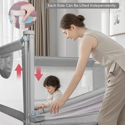 Sinbide bed rail adjustable guardrail for children's bed, baby safety, 100cm high, metal frame, 0-6 years (Gray, 100x180cm)